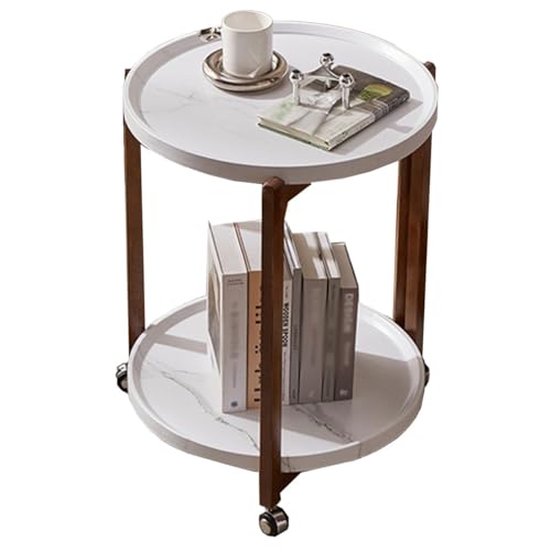 ZJYIGOWL Runder Beistelltisch Für Das Wohnzimmer Moderner Nachttisch Mit Stauraum Für Schlafzimmer Und Kleine Räume Einfach Zu Montierender Couchtisch Aus Holz Mit Rollen(White,53CM) von ZJYIGOWL