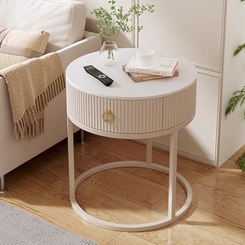 ZJYIGOWL Runder Beistelltisch Mit Schubladen Couchtisch Aus Metall Mit Tischplatte In Marmoroptik Runde Couchtische Für Das Schlafzimmer Nachttische Für Das Wohnzimmer Und Den Balkon(Style 3) von ZJYIGOWL