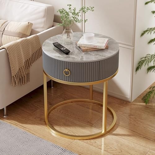 ZJYIGOWL Runder Beistelltisch Mit Schubladen Couchtisch Aus Metall Mit Tischplatte In Marmoroptik Runde Couchtische Für Das Schlafzimmer Nachttische Für Das Wohnzimmer Und Den Balkon(Style 4) von ZJYIGOWL