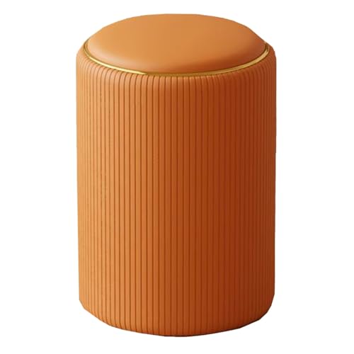 ZJYIGOWL Runder Gestreifter Hocker Mit Deckel Aufbewahrungshocker Fußhocker Platzsparende Aufbewahrungsbox Für Wohnzimmer Ledercouch-Fußstütze Mit Verstecktem Stauraum(Orange) von ZJYIGOWL