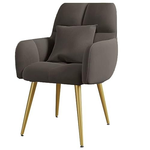 ZJYIGOWL Weiße Küchen-Esszimmerstühle Moderner Samt-Akzentstuhl Mit Armlehnen Und Kissen Sessel Mit Metallbeinen Gepolsterter Schminkstuhl Für Schlafzimmer, Wohnzimmer(Dark Gray,Gold Legs) von ZJYIGOWL