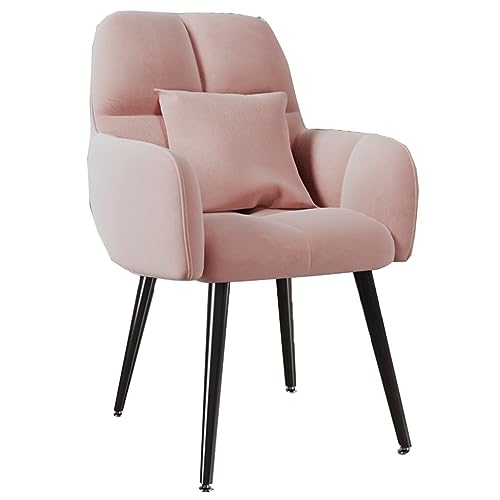 ZJYIGOWL Weiße Küchen-Esszimmerstühle Moderner Samt-Akzentstuhl Mit Armlehnen Und Kissen Sessel Mit Metallbeinen Gepolsterter Schminkstuhl Für Schlafzimmer, Wohnzimmer(Roze,Black Legs) von ZJYIGOWL