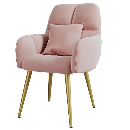 ZJYIGOWL Weiße Küchen-Esszimmerstühle Moderner Samt-Akzentstuhl Mit Armlehnen Und Kissen Sessel Mit Metallbeinen Gepolsterter Schminkstuhl Für Schlafzimmer, Wohnzimmer(Roze,Gold Legs) von ZJYIGOWL