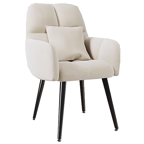 ZJYIGOWL Weiße Küchen-Esszimmerstühle Moderner Samt-Akzentstuhl Mit Armlehnen Und Kissen Sessel Mit Metallbeinen Gepolsterter Schminkstuhl Für Schlafzimmer, Wohnzimmer(White,Black Legs) von ZJYIGOWL