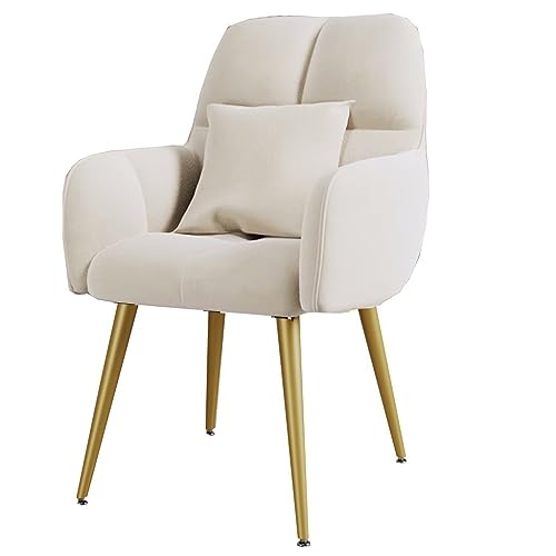 ZJYIGOWL Weiße Küchen-Esszimmerstühle Moderner Samt-Akzentstuhl Mit Armlehnen Und Kissen Sessel Mit Metallbeinen Gepolsterter Schminkstuhl Für Schlafzimmer, Wohnzimmer(White,Gold Legs) von ZJYIGOWL
