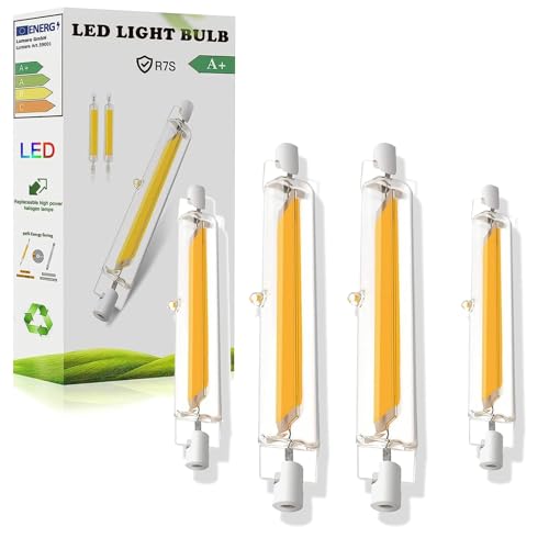 ZJZG R7S LED 118mm 20W Dimmbar, LED R7S 118mm 20W Glühbirne Ersetzt 200W Halogen Leuchtmittel, R7S LED COB Lampen, Warmweiß 3000K, 2000LM Kein Flackern, 360°Strahlbeleuchtung, 4er Pack von ZJZG