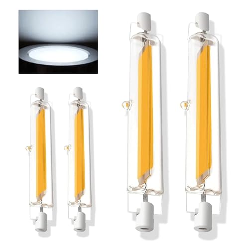 ZJZG R7S LED 118mm Dimmbar, 20W R7S LED Glühbirne Ersatz für 200W Halogenstab, Kaltweiß 6000K, 2000LM Double Ended COB LED-Stab, 360° Abstrahlwinkel, Kein Flickern, LED Leuchtmittel, 4er Pack von ZJZG