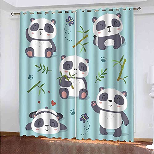 ZJZWLW 2er Set Cartoon Tier Panda Vorhang Weihnachten mit Ösen Gardinen Thermovorhang Polyester Ösenschal Wohnzimmer Luftig Dekoschal für Schlafzimmer 200x180cm (BxH), Verdunkelungsvorhang von ZJZWLW