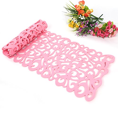 ZJchao Filz Tischläufer, Hohl-Blumenentwurf Tischband Tischdecke Tischmatten Tischunterlagen Untersetzer Table Runner als Accessoire für Ihr Esszimmer Dekoration, Abwaschbar, 100 x 30cm (Rosa) von ZJchao