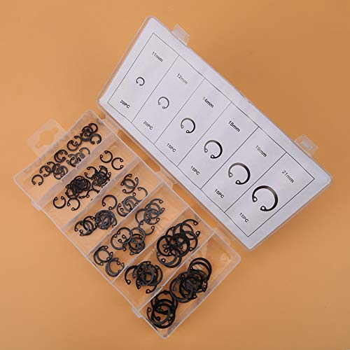 ZJchao 100 Pcs Snap-Ring-Ring-Circlip-Sortimentssatz 6 Größen 11 Mm-21 Mm Metallcirclips für Wellenrille mit Wiederverschließbarer Kunststoffbox von ZJchao