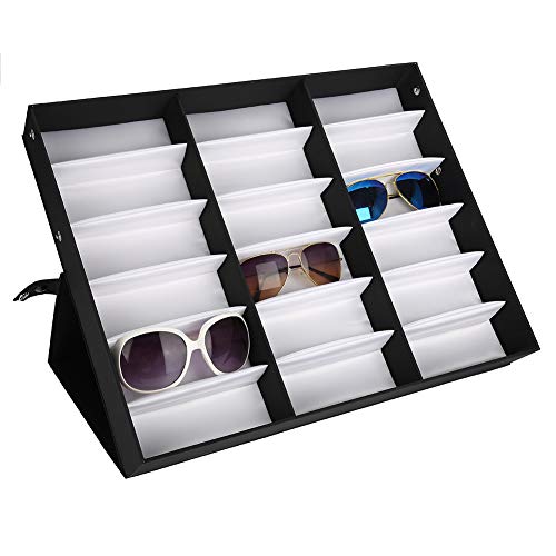 ZJchao Sunglasses Storage 18 Grids Brillenbox, Brillen Aufbewahrungsbox, Brillenvitrine Sonnenbrillen Aufbewahrungsbox Organizer Brillen Schmuck Vitrine Mit Druckknopf von ZJchao