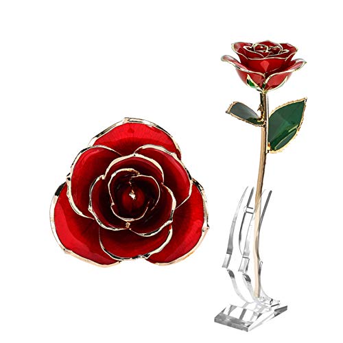 ZJchao 24 Karat vergoldet Echte Rose im Geschenk-Kasten mit Standplatz, konservierte Blume (Rot) von ZJchao