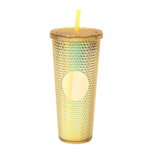 ZJchao 24-Unzen-Wasserbecher mit Großer Kapazität mit Breitem Öffnen und Lecksicherem Deckel, Doppelter Schicht Isoliertem Becher für Trinkwasser, Kaffee, Tee, Saft; Mattes (Transparentes Gold) von ZJchao