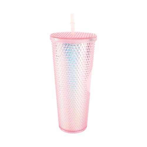 ZJchao 24-Unzen-Wasserbecher mit Großer Kapazität mit Breitem Öffnen und Lecksicherem Deckel, Doppelter Schicht Isoliertem Becher für Trinkwasser, Kaffee, Tee, Saft; Mattes (transparentes Rosa) von ZJchao
