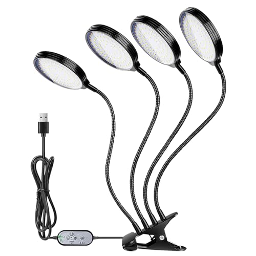 ZJchao Pflanzenlampe, Pflanzenlicht, 78 Tageslichtweiße LEDs pro Kopf, Einstellbare Dimmbare Klemmlampe mit Timer für Innenpflanzen, Gärten, Gewächshauszucht, Lange Flexible Röhre (4 Köpfe) von ZJchao