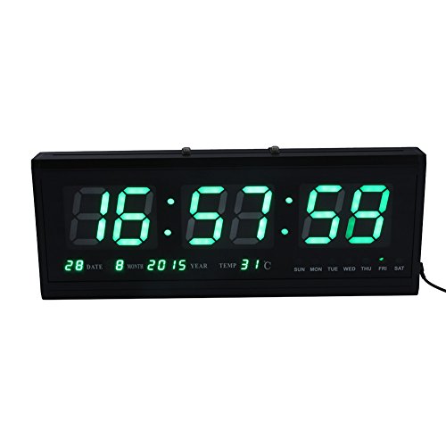 ZJchao Digitale Uhr mit Kalender, LED, große Zahlen, mit Temperaturanzeige, metall, grün, 80 C von ZJchao