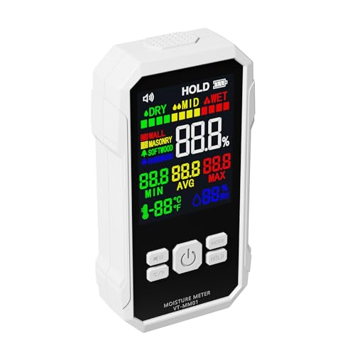 ZJchao Feuchtigkeitsmesser Fortgeschrittener Sensor Hochfrequenzwellen LCD Ein-Schlüssel-Rekord-Trockenbau-Holzfeuchtigkeitsdetektor Holzkarton Keramikdecke (WHITE) von ZJchao