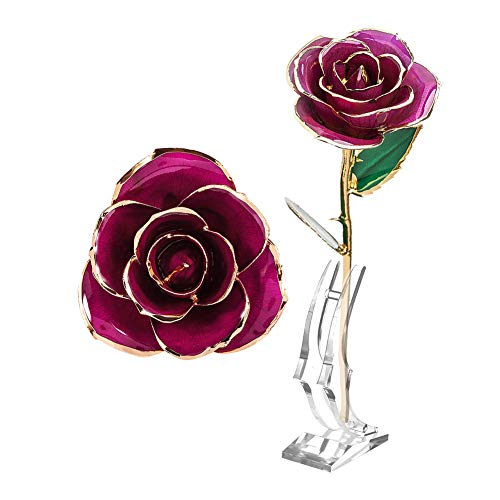 ZJchao Gold Rose, Ewige lila Rose Handgefertigt Konservierte Rose, echte Rose vergoldet, Gold Rose 24 Karat Rose Silber Blumen Valentinstag Love Forever 24k vergoldet Echt Rose, Geschenk der Liebe von ZJchao