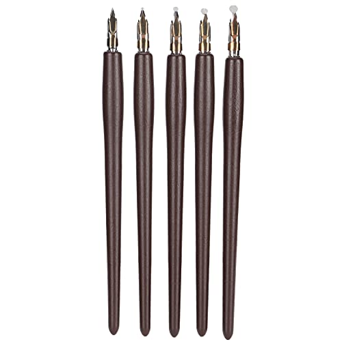 ZJchao Kalligraphie Stift, Holzgriff Dip Stift Home Office Kunstmalerei Kalligraphie Brunnen Set mit Aufbewahrungsbox Dip Tinte Zum Schreiben von Malerei Signierskizze (Braune dicke Holzstangen) von ZJchao