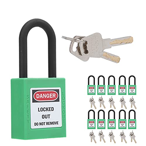 ZJchao Lock -Out -Tag Out Schlösser und tasten, 10Set 38 Mm/1,5 Zoll Sicherheitstechnik Isolierung Staubdicht mit Integrierter Schale Design Kabel Schloss Sicherheitsvorhängeschloss für (GREEN) von ZJchao