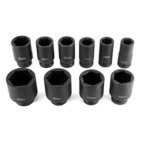 ZJchao Metric Socket SET, 10pcs Metrik Deep Impact Socket Tragbares Auto-Auto-Werkzeug-SET Impact SECKET SET 3/4in-Antrieb 6-Punkte-Aufprall-Steckdose von ZJchao