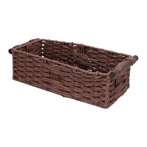ZJchao Papierseil Aufbewahrung Korb Handgefertigt Gewebte Dekorative Mülleimer -Toiletten -Tanktandecker mit Robusten Holzgrenzen für Badezimmer Wohnzimmer Küchenbüro (BROWN) von ZJchao
