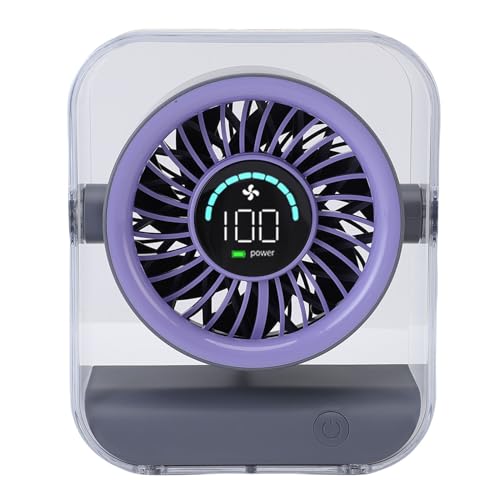 ZJchao Schreibtisch -Lüfter, Transparentes Schreibtisch -Fan -LED -Digitalanzeige USB Wiederaufladbarer Tischlüfter Camping -Lüfter Kleiner Lüfter 3000 -mAh Batterie Batterie Tragbarer (violett) von ZJchao