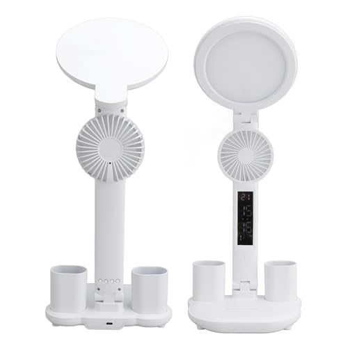 ZJchao Schreibtischlampe LED, 2000 MAh Wiederaufladbar über USB Digitales Display Tischlampe Verstellbare Faltbare Tischlampe LED Schreibtischlampe mit Ventilator Uhr für das Heimbüro von ZJchao