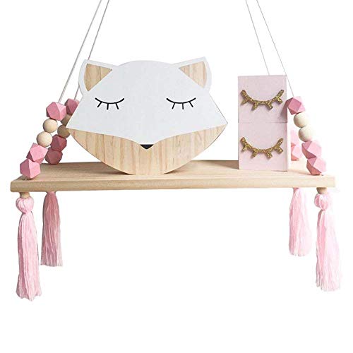 ZJchao Wandregal Dekorative Hängende Regal Ins Style Child Prinzessin Schlafzimmer Home Dekoration aus Kiefernholz und Seil Rosa weiß 38x14x1cm (PINK) von ZJchao