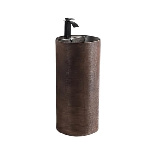 Badezimmer Badezimmer Keramik Standwaschbecken mit Wasserhahn und Ablaufgarnitur Retro Zylindrisches Waschbecken Einfache Montage Badezimmer Badezimmer Keramik Standwaschbecken mit Wasserhahn und Ablaufgarnitur Retro Zylindrisches Waschbecken Einfache Montage von ZKALQECNF