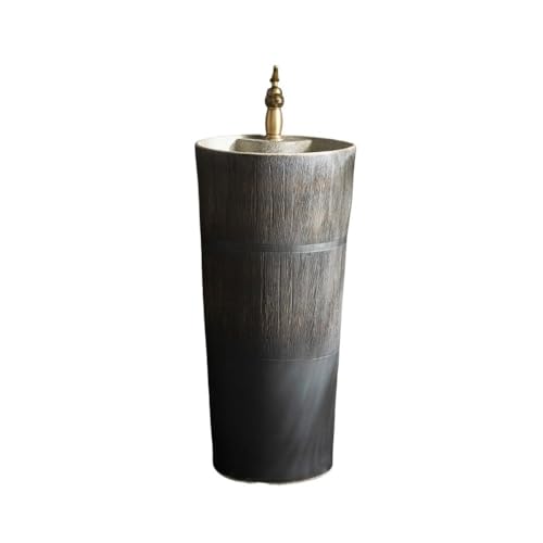 Badezimmer Einteiliges Standwaschbecken mit Wasserhahn und Abfluss-Set Keramik-Terrassen-Badezimmer-Waschtisch Einfache Montage von ZKALQECNF