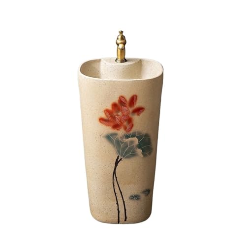 Badezimmer Freistehendes Badezimmer-Waschbecken mit Wasserhahn und Abfluss-Set, Keramik-Waschbecken for den Garten im Freien Einfache Montage von ZKALQECNF