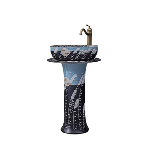 Badezimmer Home Keramik Badezimmer Standwaschbecken mit Wasserhahn und Ablaufgarnitur Freistehendes Waschbecken im Freien Einfache Montage Badezimmer Home Keramik Badezimmer Standwaschbecken mit Wasserhahn und Ablaufgarnitur Freistehendes Waschbecken im Freien Einfache Montage von ZKALQECNF