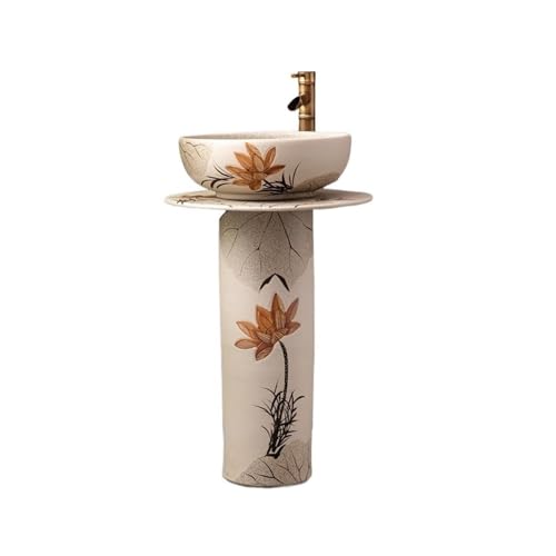 Badezimmer Keramik-Standwaschbecken for den Außenbereich, integriertes Standwaschbecken mit Wasserhahn und Abflussset Einfache Montage von ZKALQECNF