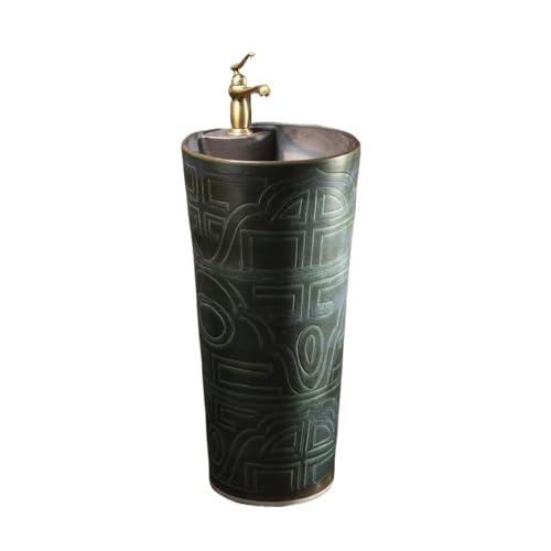 Badezimmer Keramik-Standwaschbecken mit Wasserhahn und Abfluss-Set for den Außenbereich, einteiliges Waschbecken Einfache Montage Badezimmer Keramik-Standwaschbecken mit Wasserhahn und Abfluss-Set for den Außenbereich, einteiliges Waschbecken Einfache Montage von ZKALQECNF