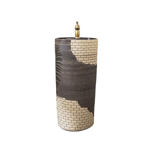 Badezimmer Keramik-Waschbecken mit Sockel, Badezimmer-Standwaschbecken mit Wasserhahn und Abfluss-Set Einfache Montage Badezimmer Keramik-Waschbecken mit Sockel, Badezimmer-Standwaschbecken mit Wasserhahn und Abfluss-Set Einfache Montage von ZKALQECNF