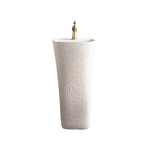 Badezimmer Keramik-Waschbecken mit Sockel, Kombination mit Wasserhahn und Abfluss, einteiliges Waschbecken for drinnen und draußen Einfache Montage von ZKALQECNF