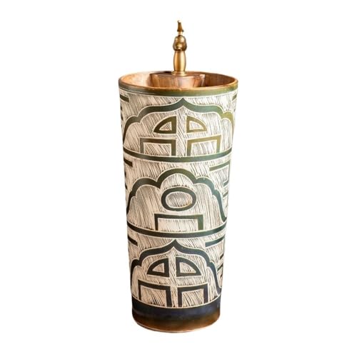 Badezimmer Keramik-Waschbecken mit Standfuß und Wasserhahn und Abfluss-Set, Badezimmer-Waschtisch for drinnen und draußen Einfache Montage von ZKALQECNF
