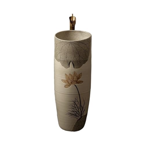 Badezimmer Keramikwaschbecken mit Wasserhahn und Abfluss for den Garten im Freien, einteiliges Standwaschbecken Einfache Montage von ZKALQECNF