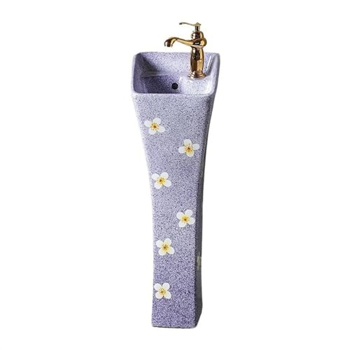 Badezimmer Kleines Kunstwaschbecken mit Keramiksockel und Überlauf, kompaktes Standwaschbecken, einteiliges Badezimmersockelwaschbecken mit Hahn- und Abflussset Einfache Montage(Purple) von ZKALQECNF