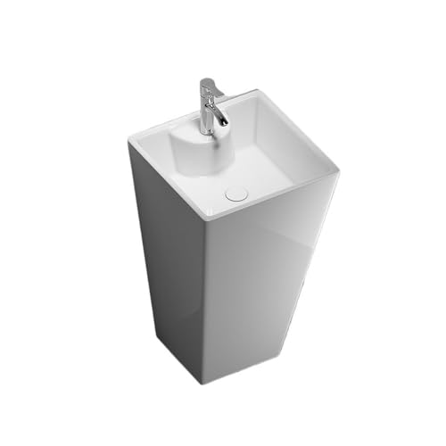 Badezimmer Modernes weißes Bad Porzellan Standwaschbecken Combo Einteiliges Standwaschbecken mit Wasserhahn und Abfluss-Set Einfache Montage Badezimmer Modernes weißes Bad Porzellan Standwaschbecken Combo Einteiliges Standwaschbecken mit Wasserhahn und Abfluss-Set Einfache Montage von ZKALQECNF