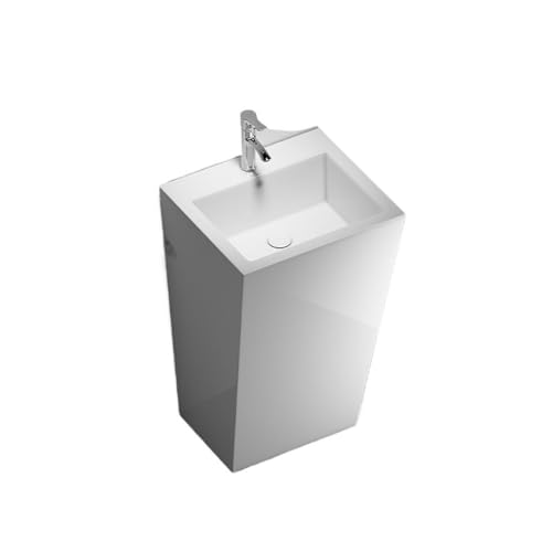 Badezimmer Modernes weißes Badezimmer-Waschbecken aus Keramik mit Sockel, Kombination aus einem Stück, Waschbecken mit Sockel, Wasserhahn und Abfluss-Set Einfache Montage von ZKALQECNF
