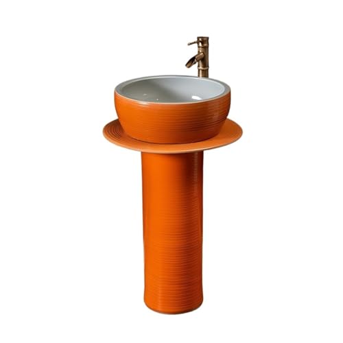 Badezimmer Orange Home Badezimmer-Waschbecken mit Sockel, bodenstehendes Waschbecken aus Keramik mit Wasserhahn und Abfluss-Set Einfache Montage Badezimmer Orange Home Badezimmer-Waschbecken mit Sockel, bodenstehendes Waschbecken aus Keramik mit Wasserhahn und Abfluss-Set Einfache Montage von ZKALQECNF