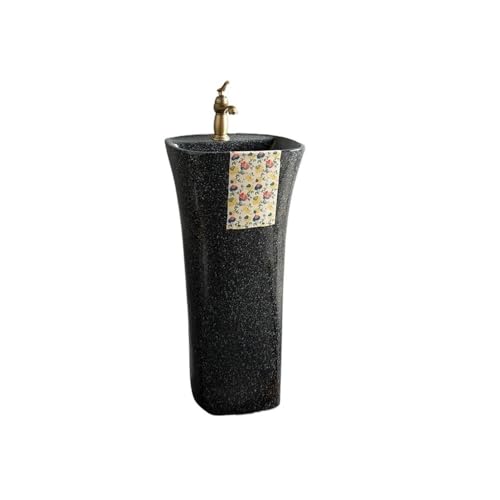Badezimmer Schwarzes Keramik-Waschbecken mit Wasserhahn und Abfluss, einteiliges Waschbecken for drinnen und draußen Einfache Montage Badezimmer Schwarzes Keramik-Waschbecken mit Wasserhahn und Abfluss, einteiliges Waschbecken for drinnen und draußen Einfache Montage von ZKALQECNF