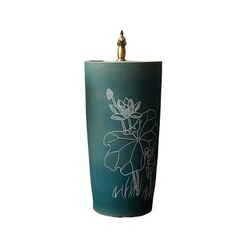Badezimmer Vintage Badezimmer-Waschbecken mit Wasserhahn und Abfluss-Set, Keramik-Waschbecken for den Außenbereich Einfache Montage von ZKALQECNF