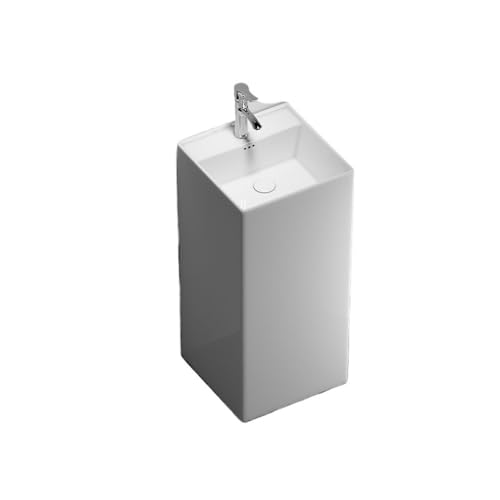 Badezimmer Weißes Keramik-Waschbecken mit Standfuß, kombiniert mit einem Stück, Waschbecken mit Standfuß, Wasserhahn und Abfluss-Set Einfache Montage Badezimmer Weißes Keramik-Waschbecken mit Standfuß, kombiniert mit einem Stück, Waschbecken mit Standfuß, Wasserhahn und Abfluss-Set Einfache Montage von ZKALQECNF