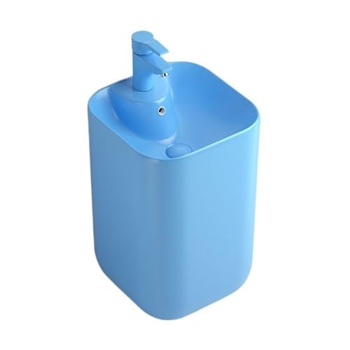 ZKALQECNF Badezimmer Buntes Standwaschbecken, Keramik-Standwaschbecken mit Überlauf, Einteilige bodenstehende Badezimmer-Waschbeckenkombination Einfache Montage(Blue) von ZKALQECNF