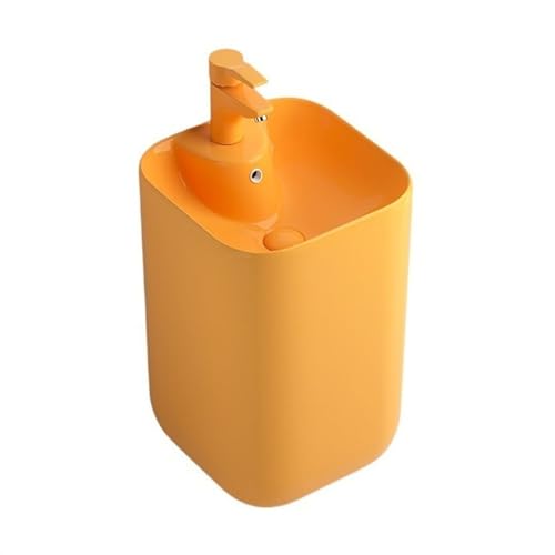 ZKALQECNF Badezimmer Buntes Standwaschbecken, Keramik-Standwaschbecken mit Überlauf, Einteilige bodenstehende Badezimmer-Waschbeckenkombination Einfache Montage(Orange) von ZKALQECNF