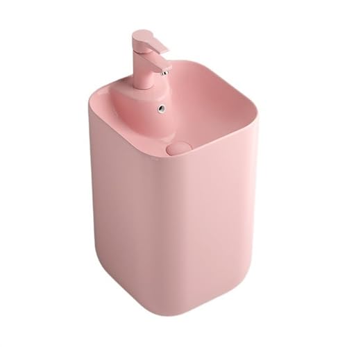 ZKALQECNF Badezimmer Buntes Standwaschbecken, Keramik-Standwaschbecken mit Überlauf, Einteilige bodenstehende Badezimmer-Waschbeckenkombination Einfache Montage(Pink) von ZKALQECNF