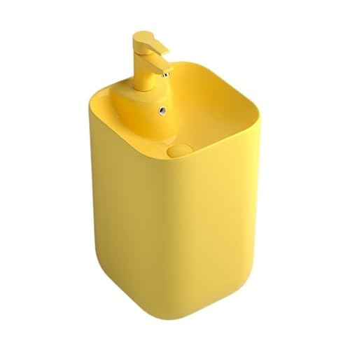 ZKALQECNF Badezimmer Buntes Standwaschbecken, Keramik-Standwaschbecken mit Überlauf, Einteilige bodenstehende Badezimmer-Waschbeckenkombination Einfache Montage(Yellow) von ZKALQECNF